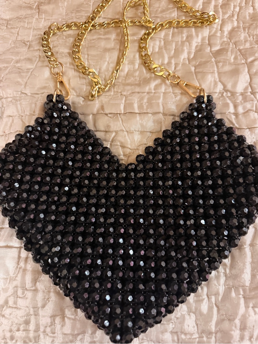 Black Crystal Beaded Crossbody Bag with Gold Chain - Picture 4 of 5